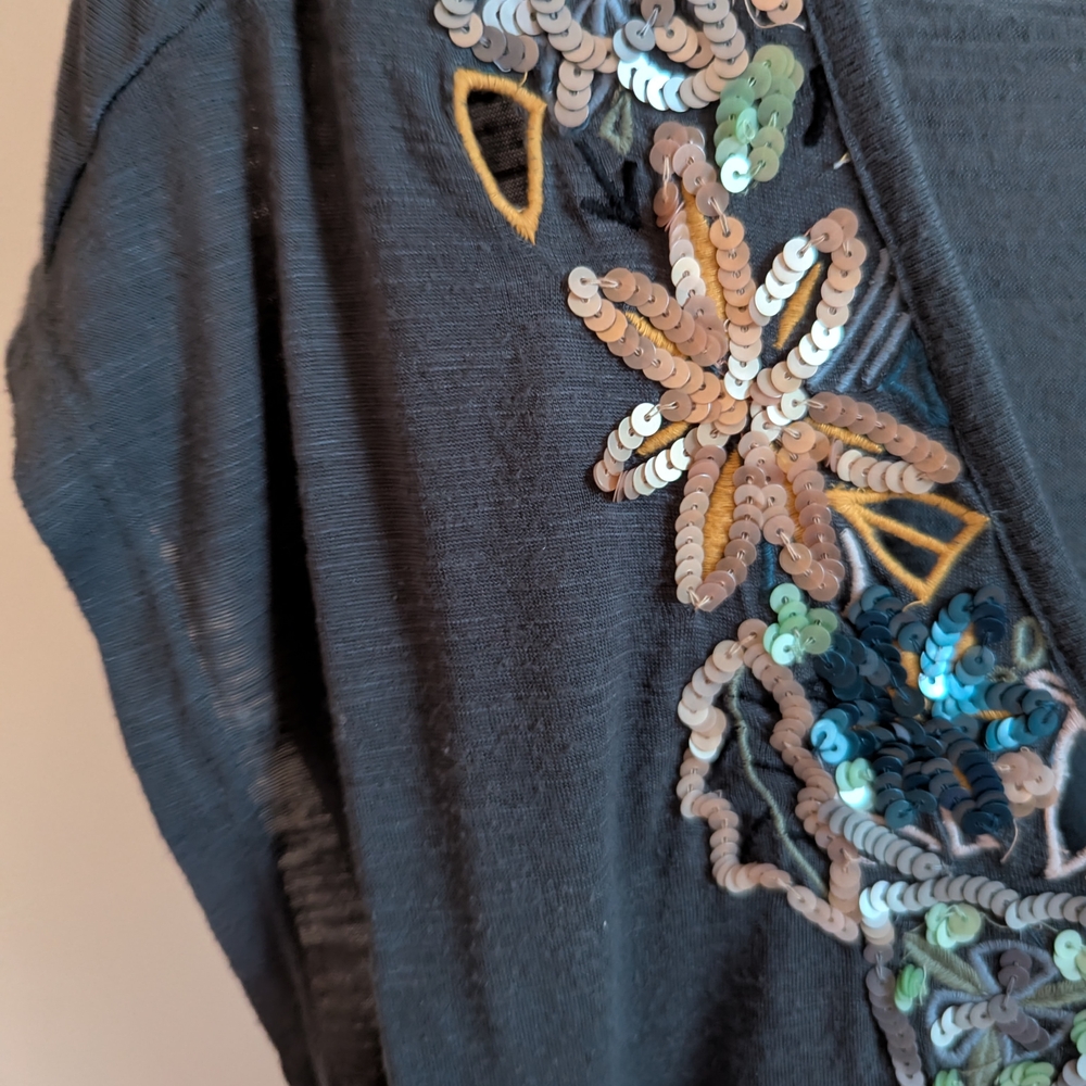 Embroidered Sparkly Gray Anthropologie Top - Picture 7 of 8
